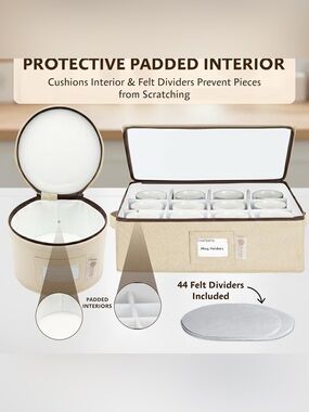 Beige Padded Mug and Dish Storage Box - Beige